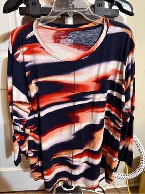 Westbound Women's 3x Navy & Red Abstract Stripe Top